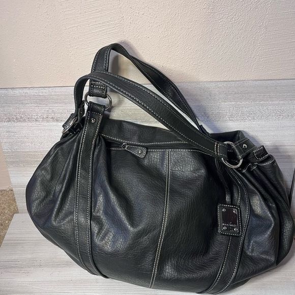 Nine W. large shoulder bag black zip top closure double handles - Picture 2 of 8